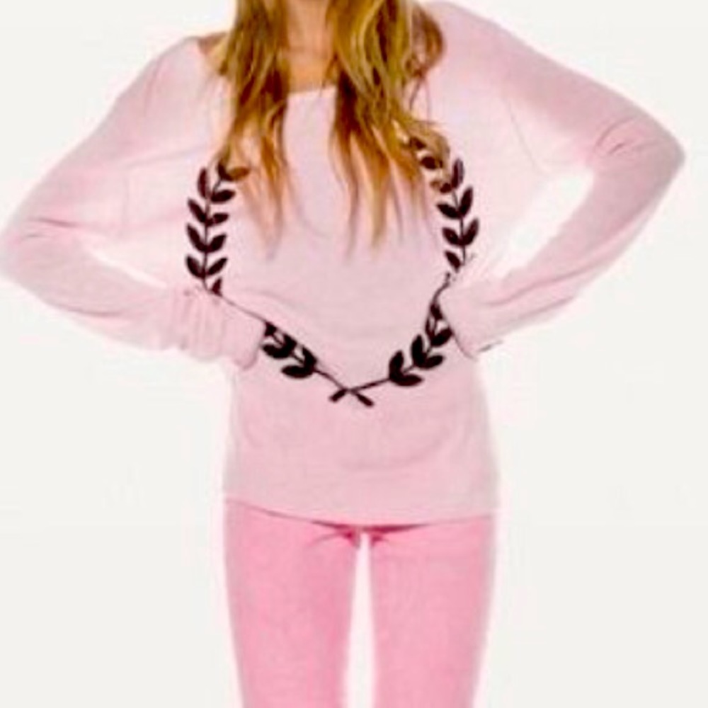 Wildfox Black Sequence Wreath Pink Sweater Sz M